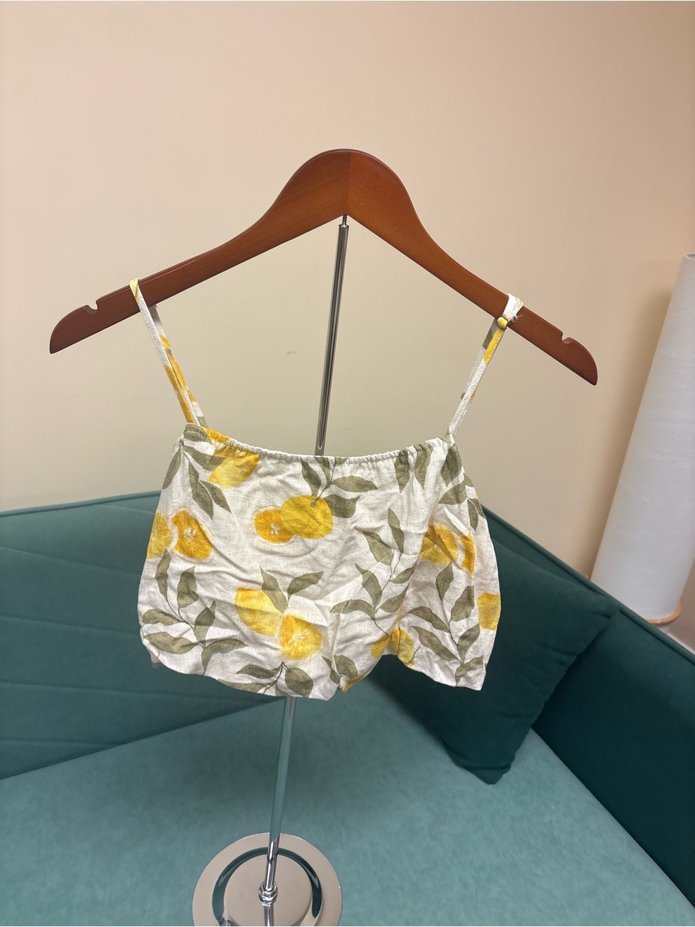 Z Supply Lemon Print Spaghetti Strap Crop Cami in Yellow and Green